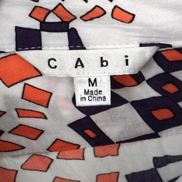 CABI White Blue Orange Button Collared Shirt Grand Prix 404 Top Blouse Sz Medium - Picture 4 of 5